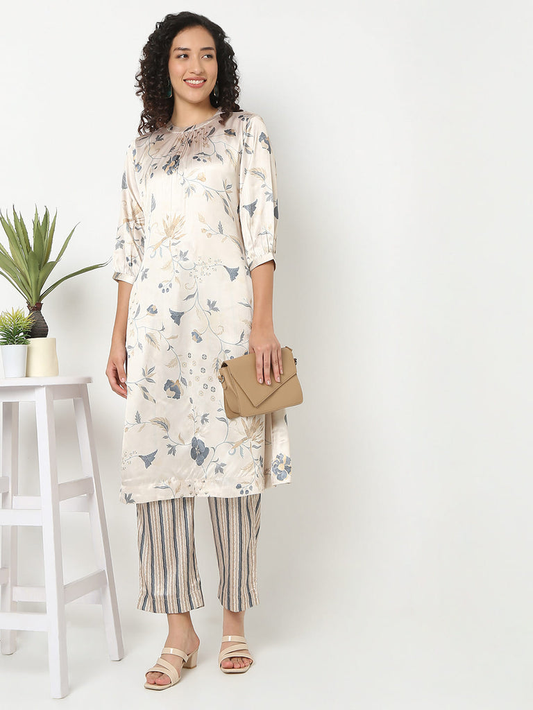 Nylangan Straight Fit Floral Round Neck Kurta
