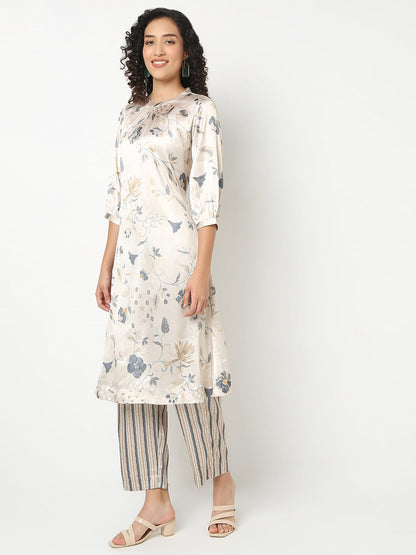 Nylangan Straight Fit Floral Round Neck Kurta