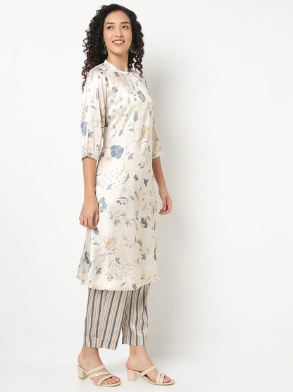 Nylangan Straight Fit Floral Round Neck Kurta