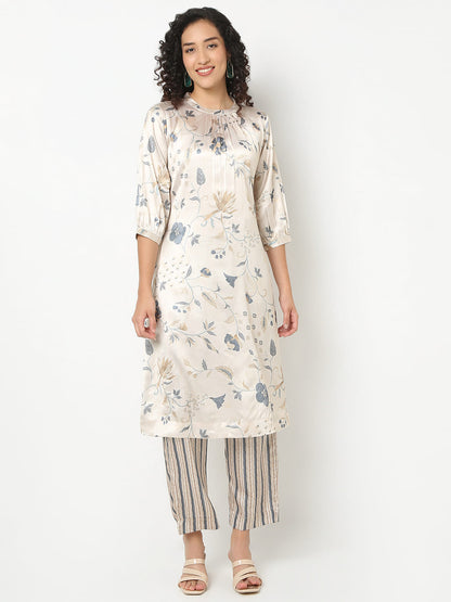 Nylangan Straight Fit Floral Round Neck Kurta