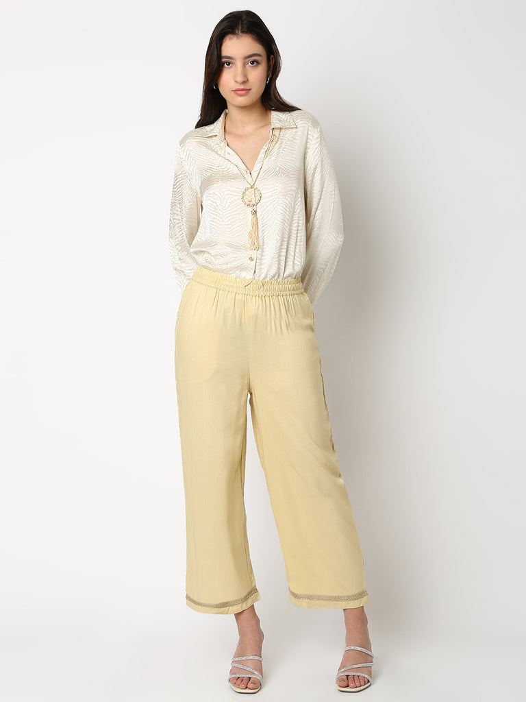 Regular Fit Solid Mid Rise Palazzos