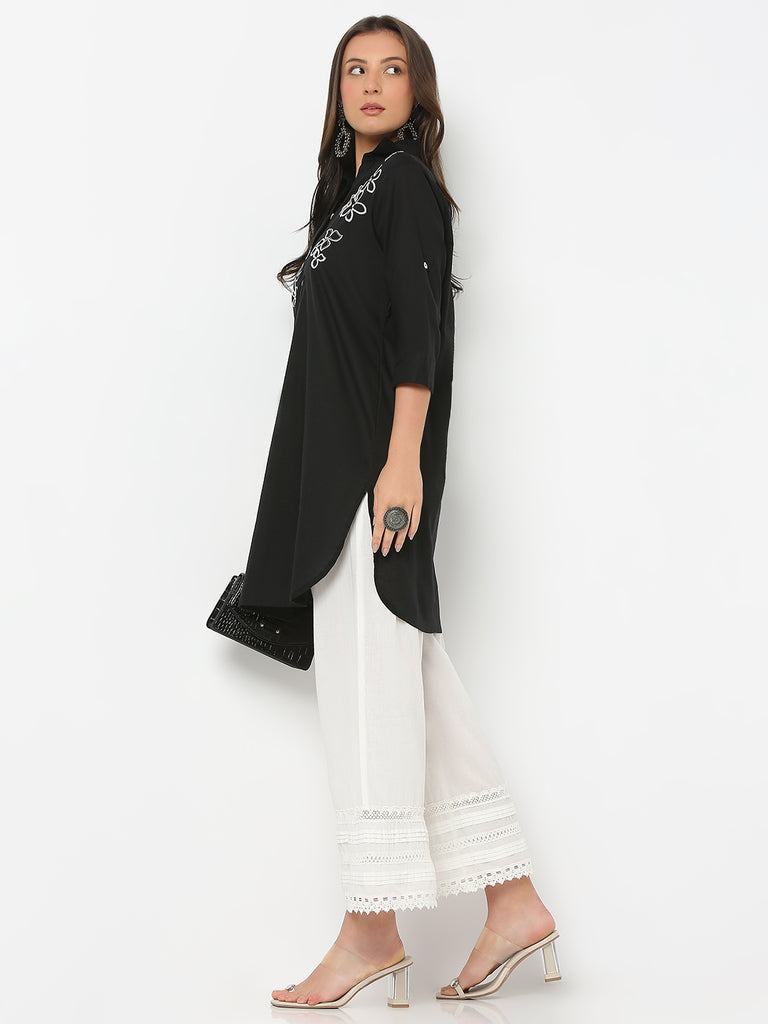 Straight Fit Solid Ankle Length Mid Rise Palazzos