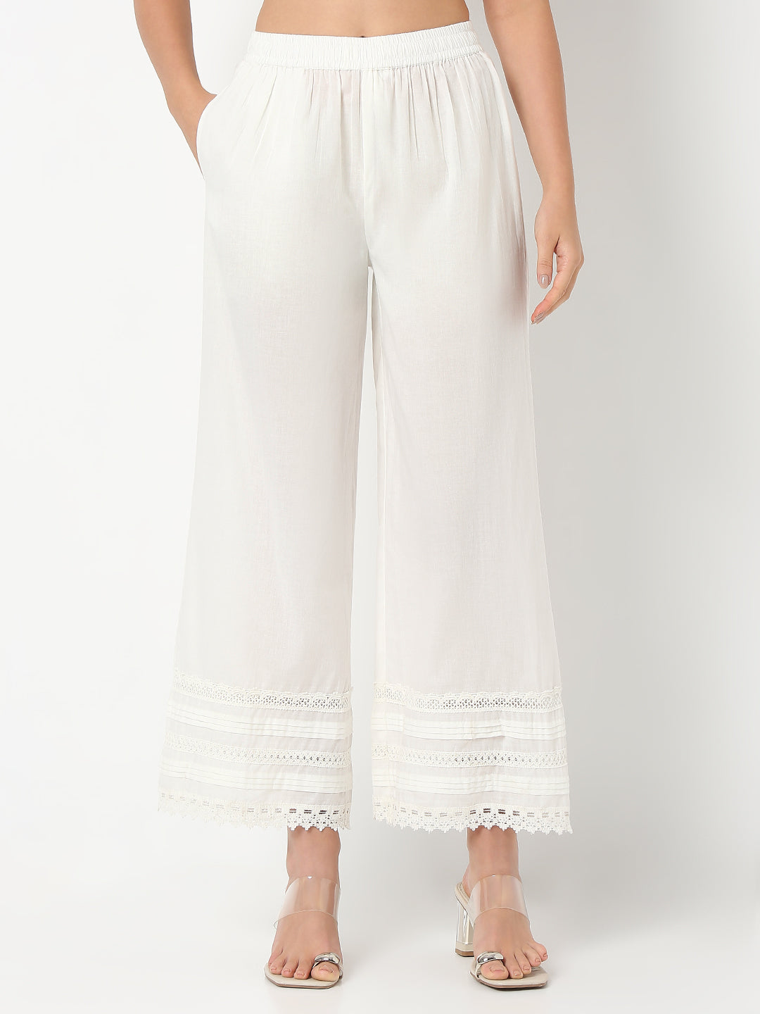 Straight Fit Solid Ankle Length Mid Rise Palazzos