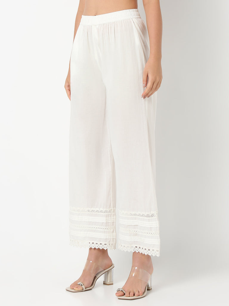 Straight Fit Solid Ankle Length Mid Rise Palazzos
