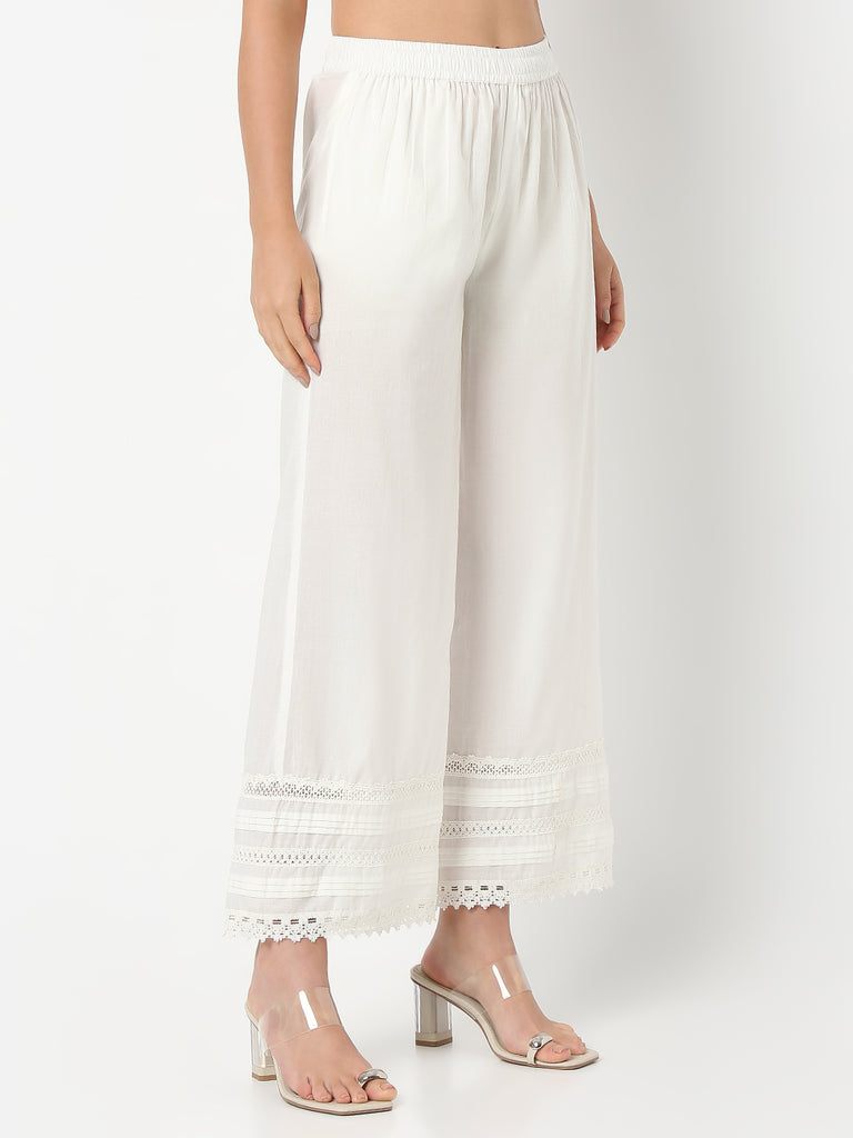 Straight Fit Solid Ankle Length Mid Rise Palazzos