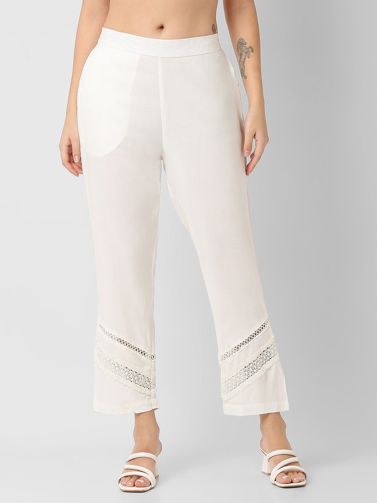 Straight Fit Lace Mid Rise Ethnic Pant