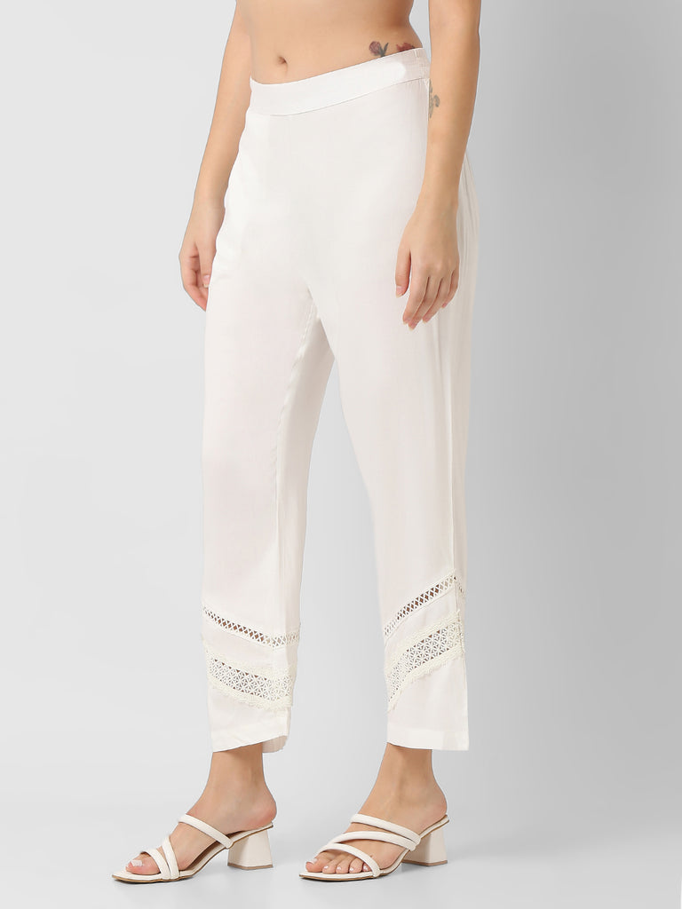 Straight Fit Lace Mid Rise Ethnic Pant