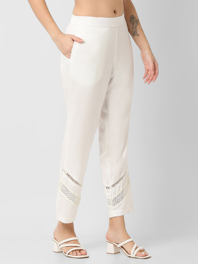 Straight Fit Lace Mid Rise Ethnic Pant