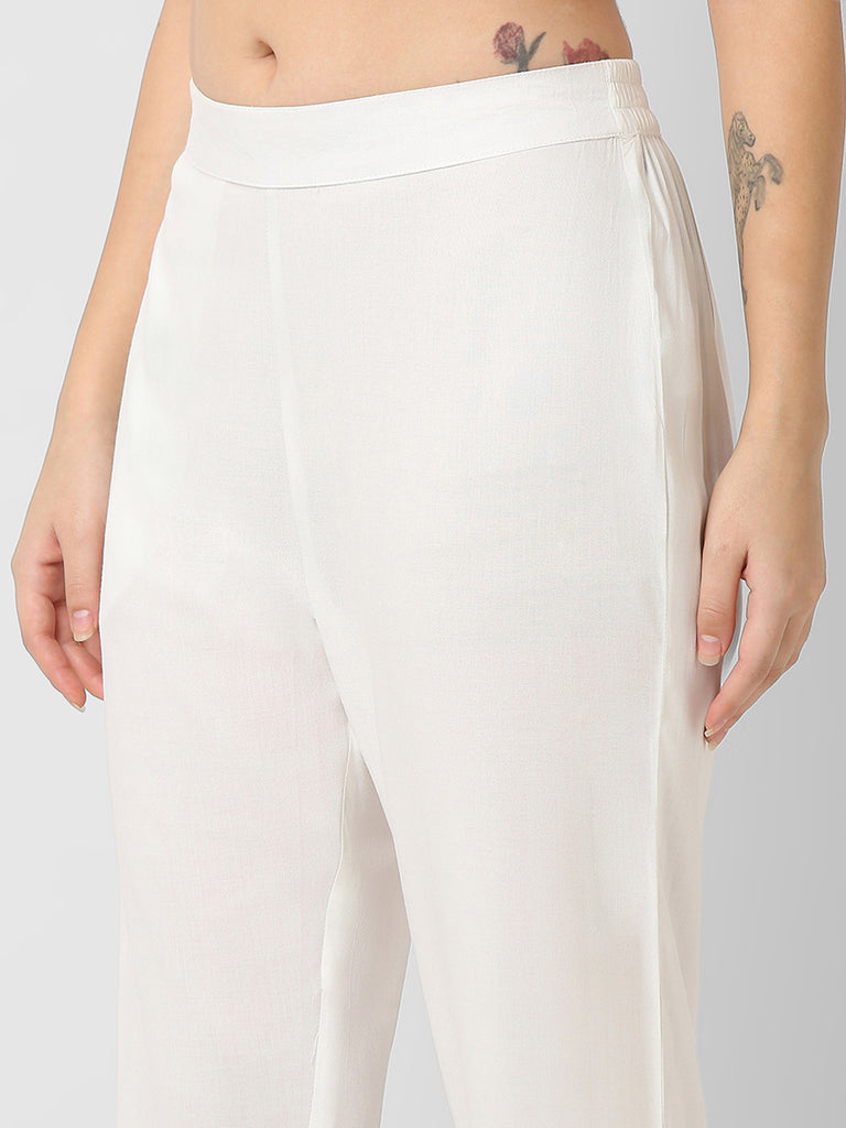 Straight Fit Lace Mid Rise Ethnic Pant