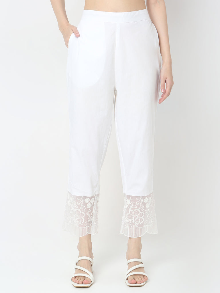 Straight Fit Embroidered Mid Rise Pants