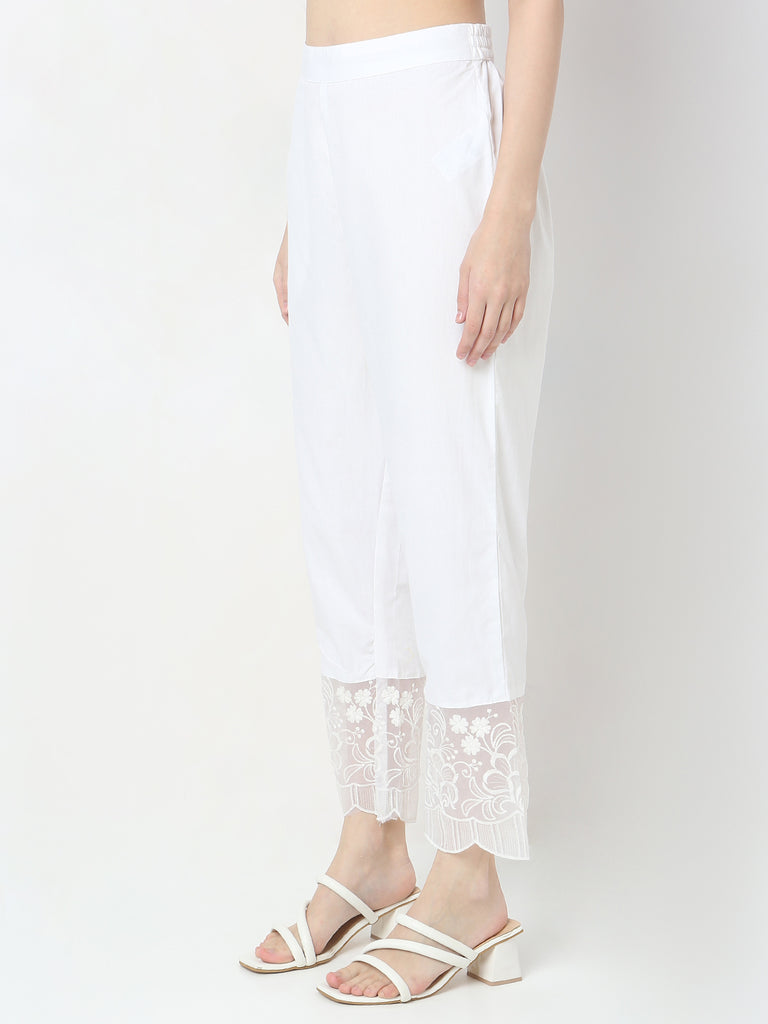 Straight Fit Embroidered Mid Rise Pants