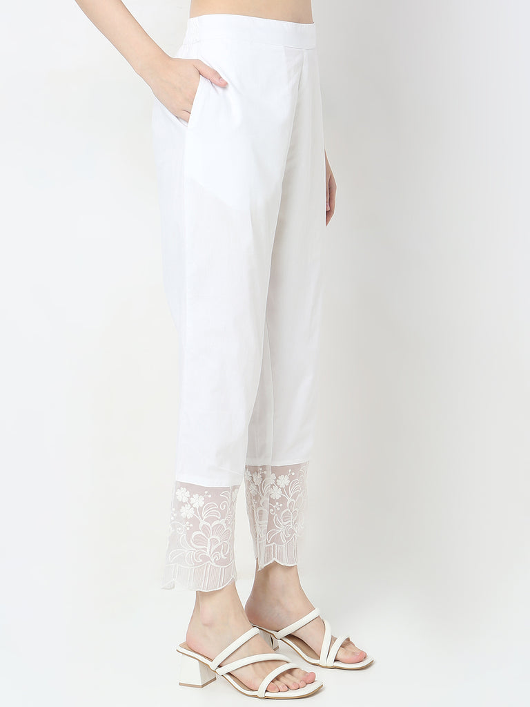 Straight Fit Embroidered Mid Rise Pants