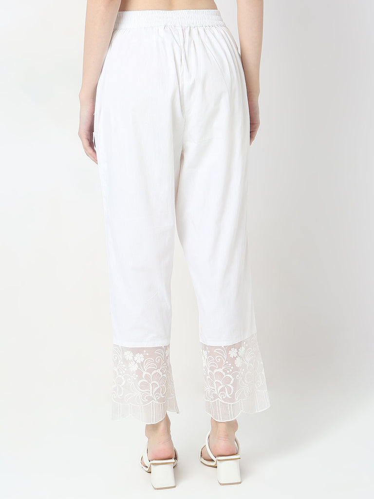 Straight Fit Embroidered Mid Rise Pants