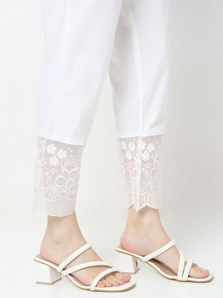 Straight Fit Embroidered Mid Rise Pants