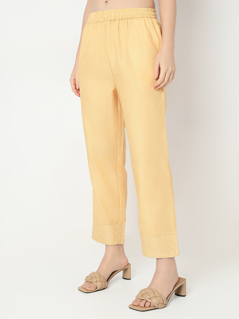 Straight Fit Solid Mid Rise Pants