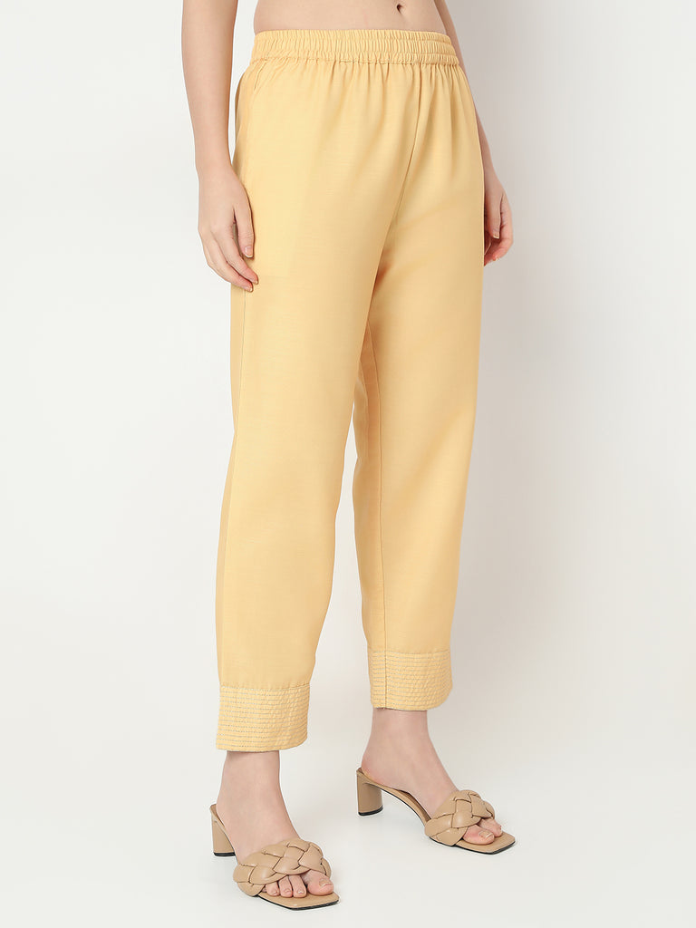 Straight Fit Solid Mid Rise Pants