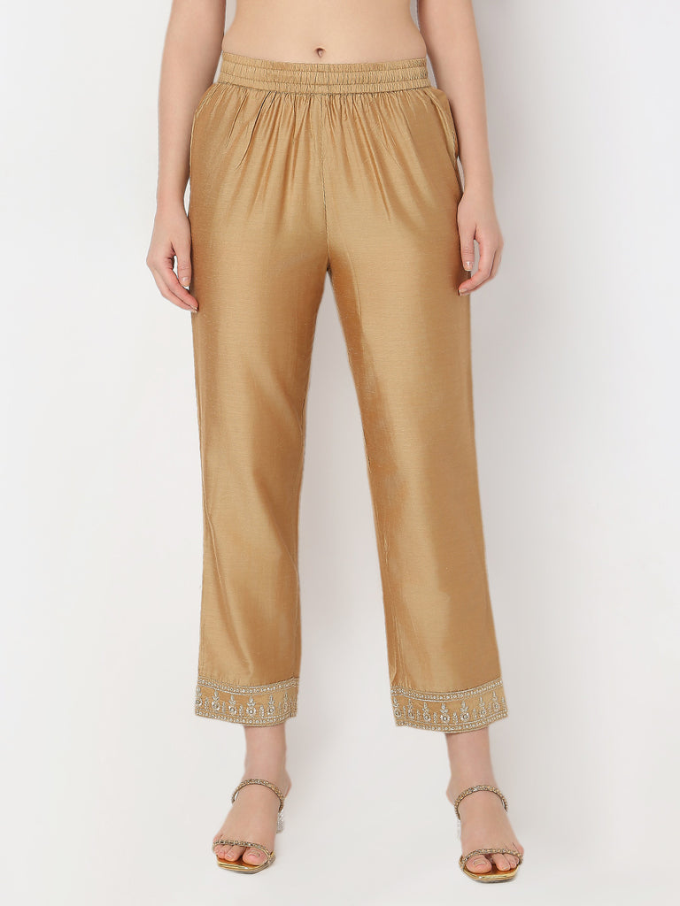 Straight Fit Solid Ankle Length Pants