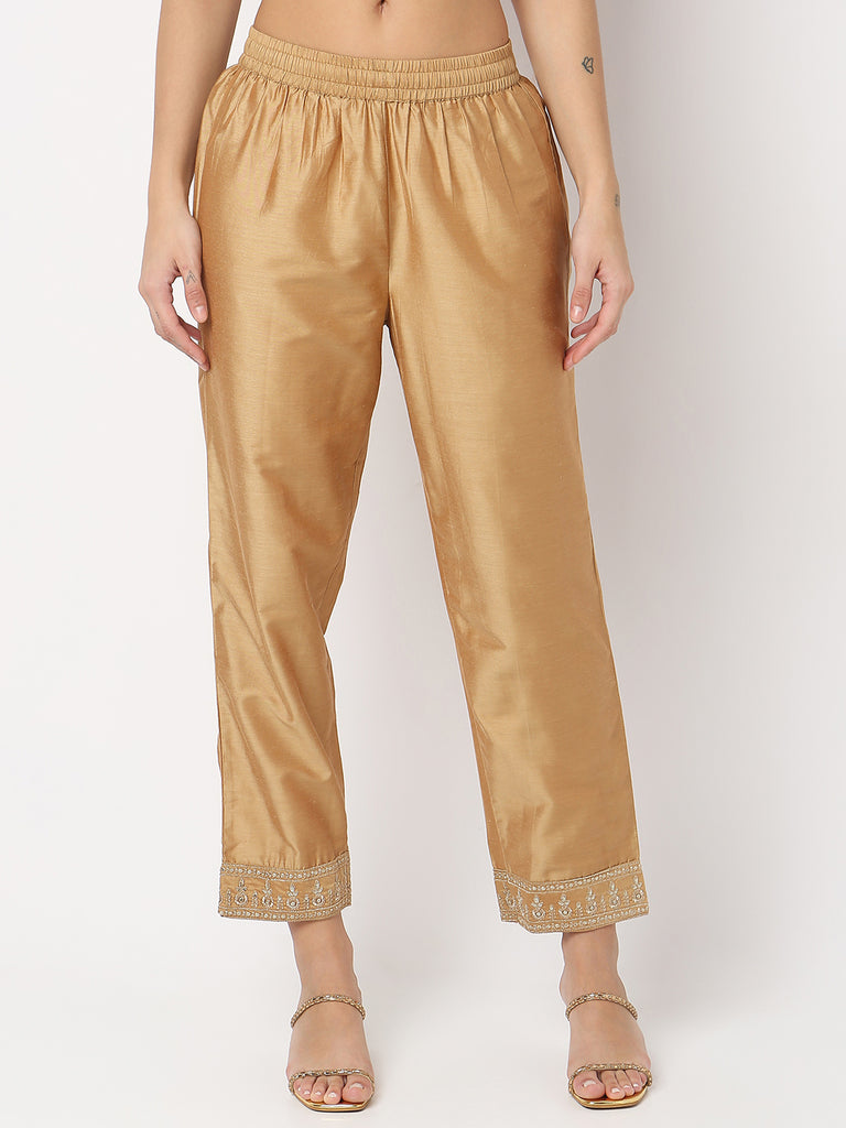 Straight Fit Mid Rise Solid Pants