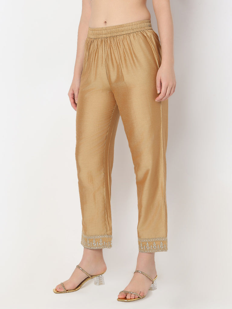 Straight Fit Solid Ankle Length Pants