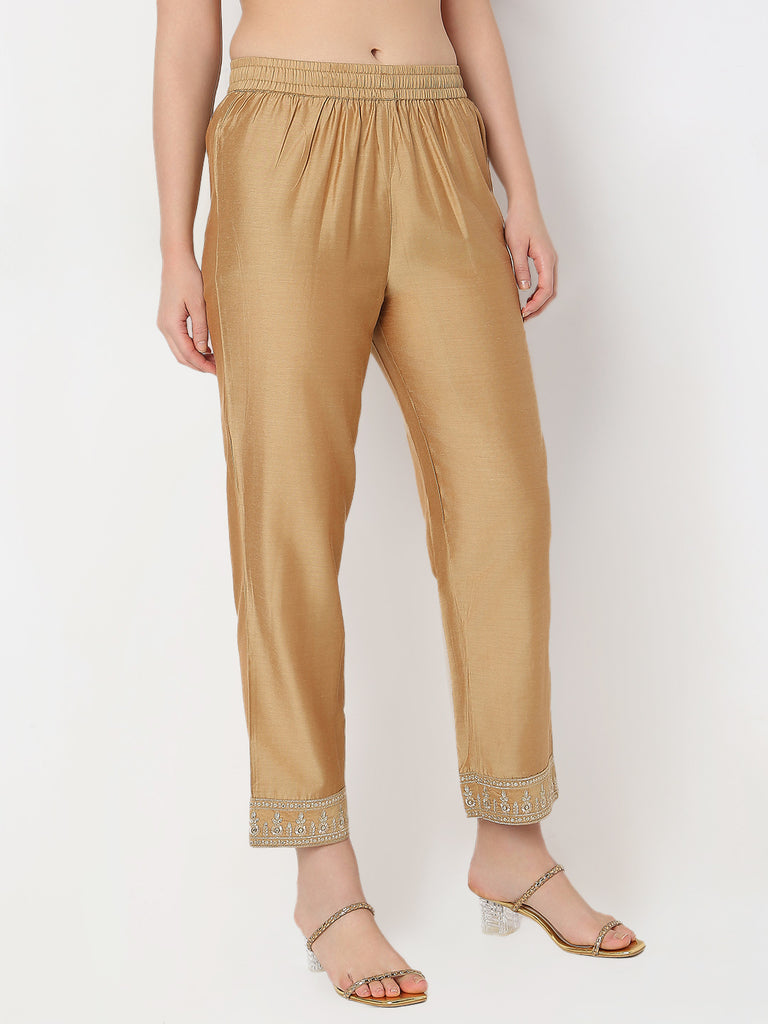 Straight Fit Solid Ankle Length Pants