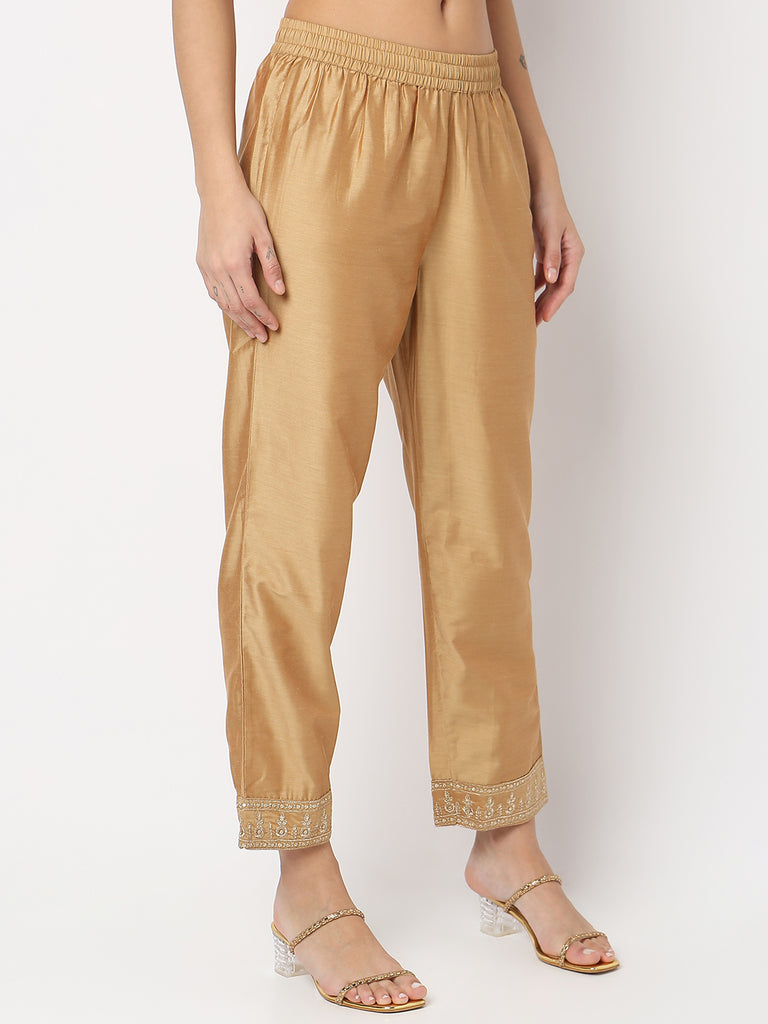 Straight Fit Mid Rise Solid Pants