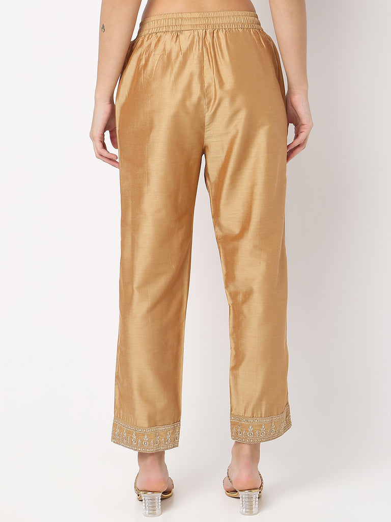 Straight Fit Mid Rise Solid Pants