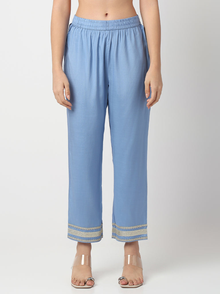 Straight Fit Solid Ankle Length Mid Rise Pants