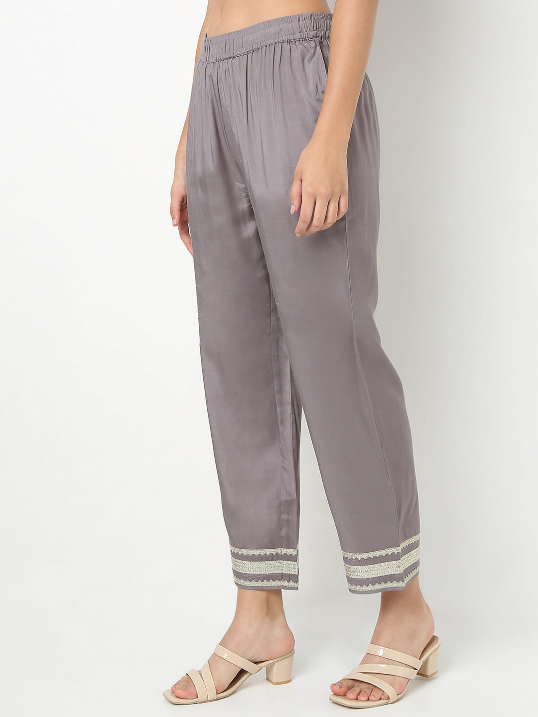 Straight Fit Solid Ankle Length Mid Rise Ethnic Pants