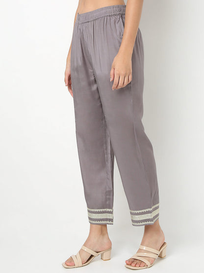 Straight Fit Solid Ankle Length Mid Rise Ethnic Pants