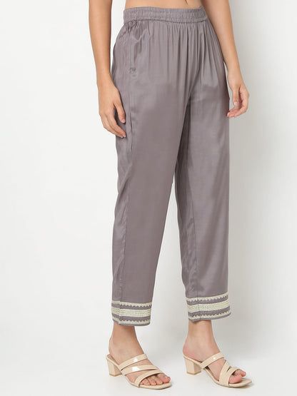Straight Fit Solid Ankle Length Mid Rise Ethnic Pants