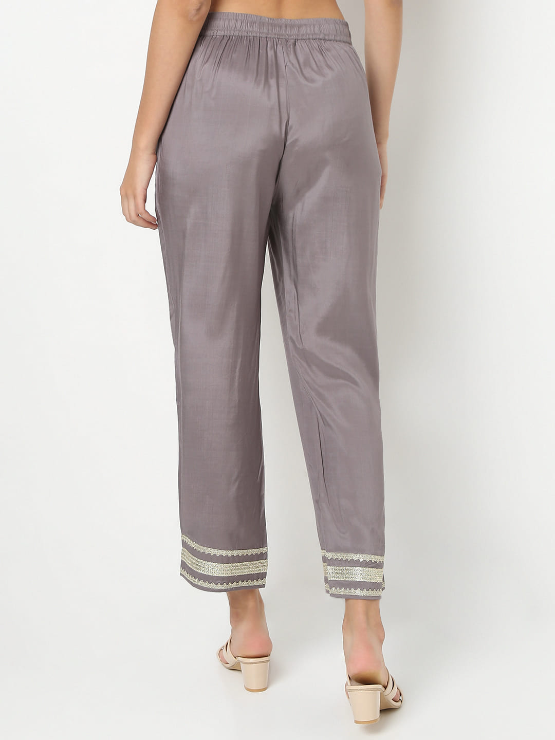 Straight Fit Solid Ankle Length Mid Rise Ethnic Pants