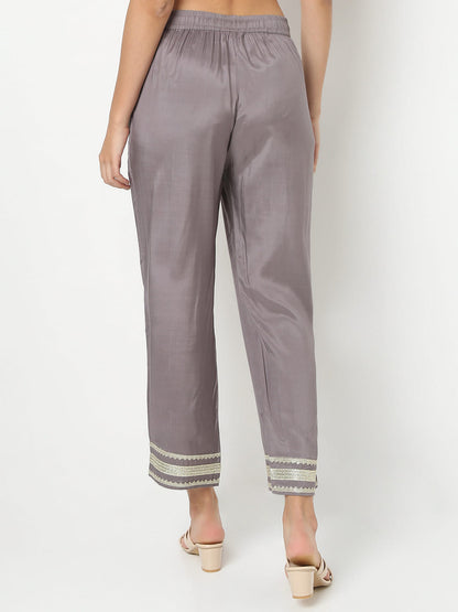 Straight Fit Solid Ankle Length Mid Rise Ethnic Pants