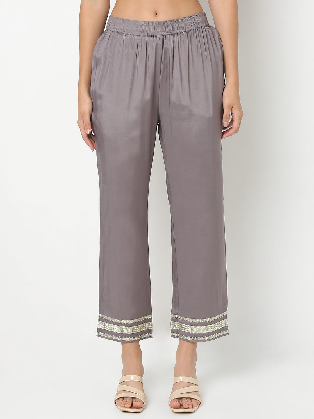 Straight Fit Solid Ankle Length Mid Rise Ethnic Pants