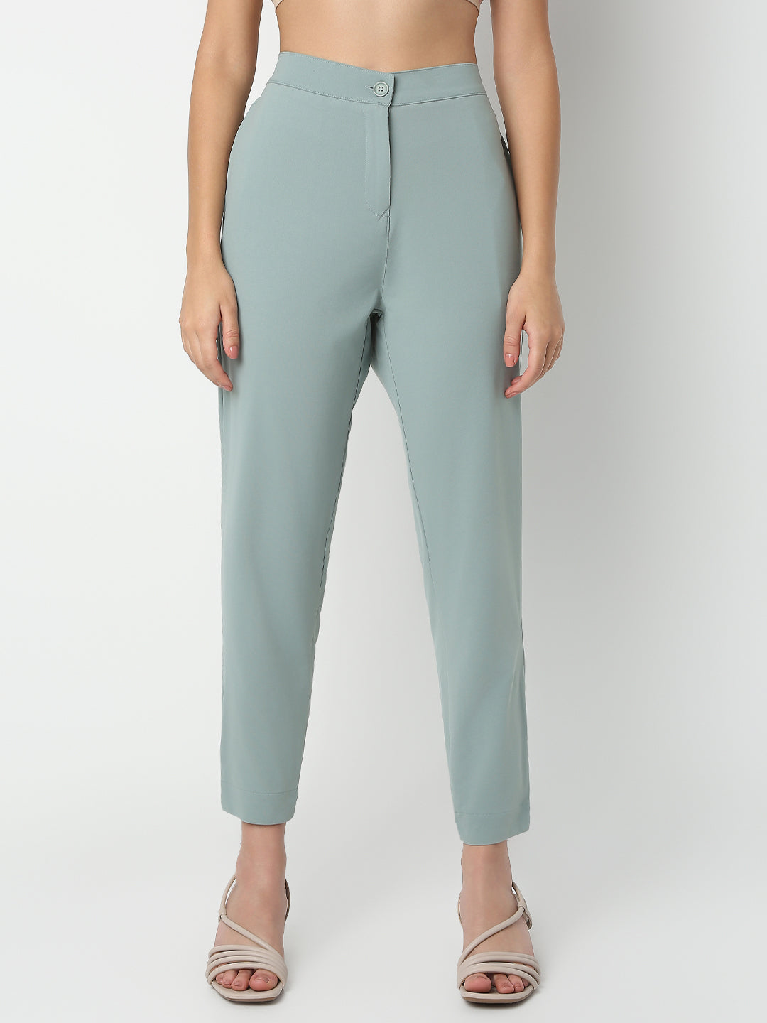 Straight Fit Solid Ankle Length Mid Rise Pants