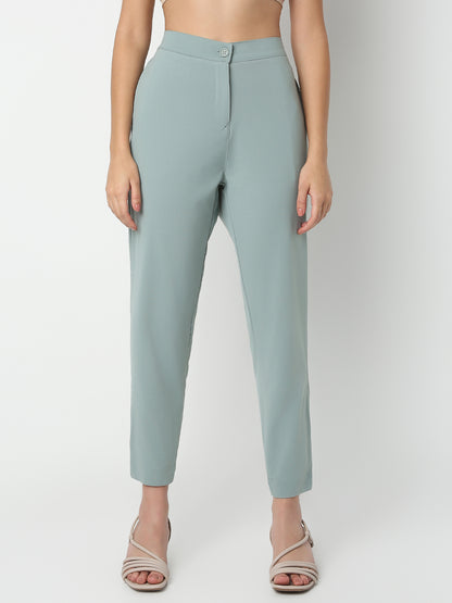 Straight Fit Solid Ankle Length Mid Rise Pants