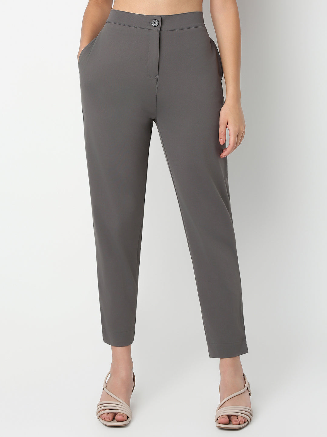 Straight Fit Solid Ankle Length Mid Rise Pants