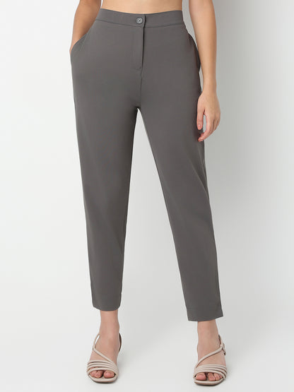 Straight Fit Solid Ankle Length Mid Rise Pants