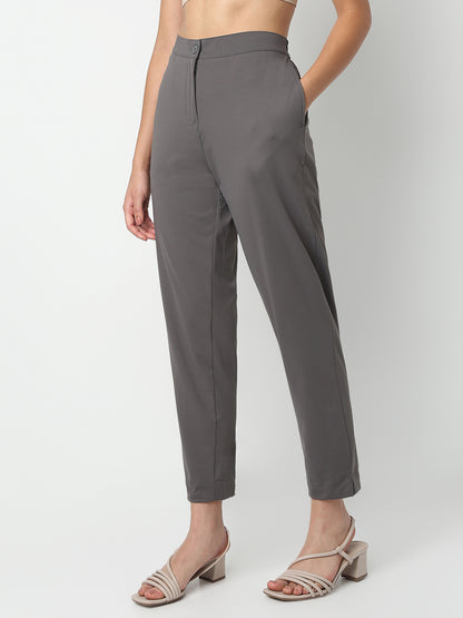 Straight Fit Solid Ankle Length Mid Rise Pants