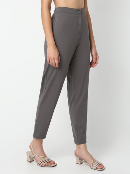 Straight Fit Solid Ankle Length Mid Rise Pants
