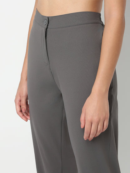 Straight Fit Solid Ankle Length Mid Rise Pants