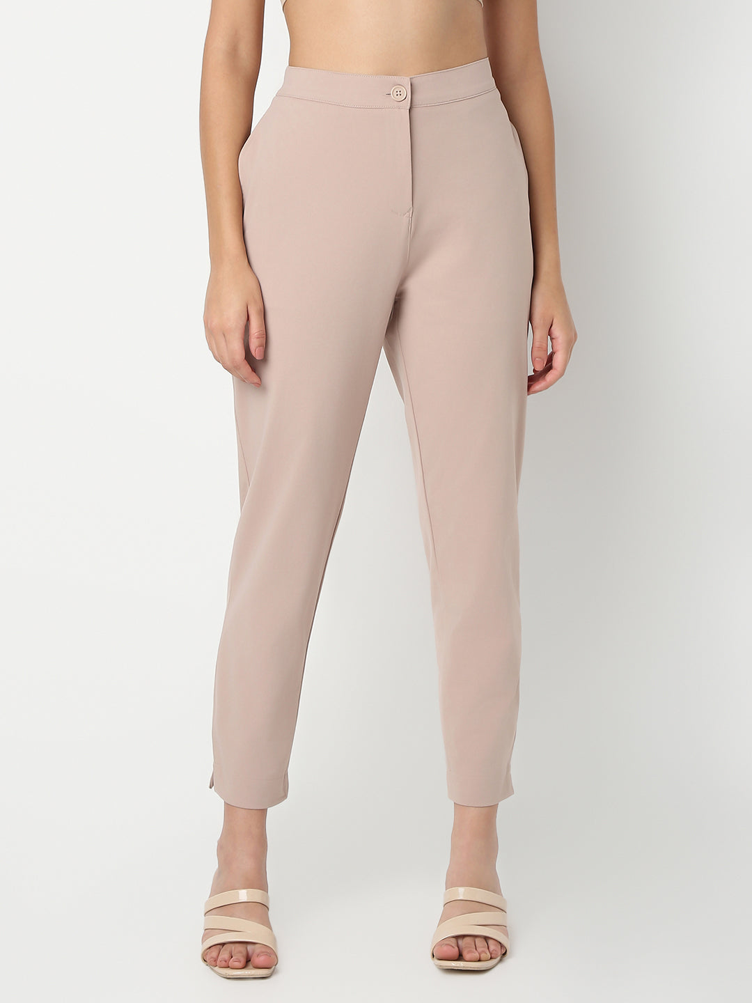 Straight Fit Solid Ankle Length Mid Rise Pants