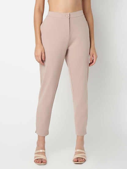 Straight Fit Solid Ankle Length Mid Rise Pants