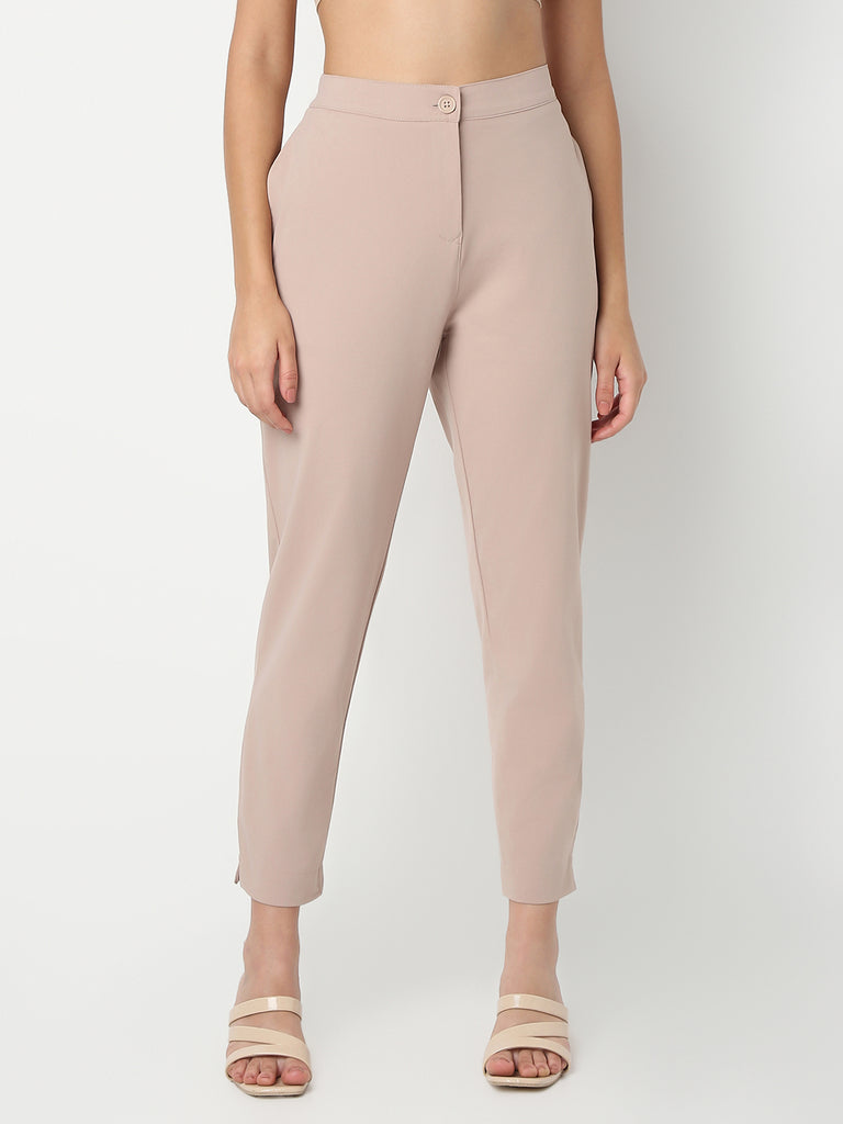 Straight Fit Solid Ankle Length Mid Rise Pants