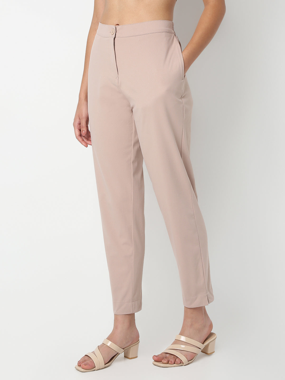 Straight Fit Solid Ankle Length Mid Rise Pants