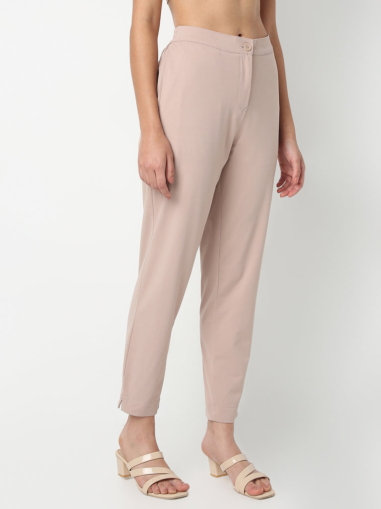 Straight Fit Solid Ankle Length Mid Rise Pants