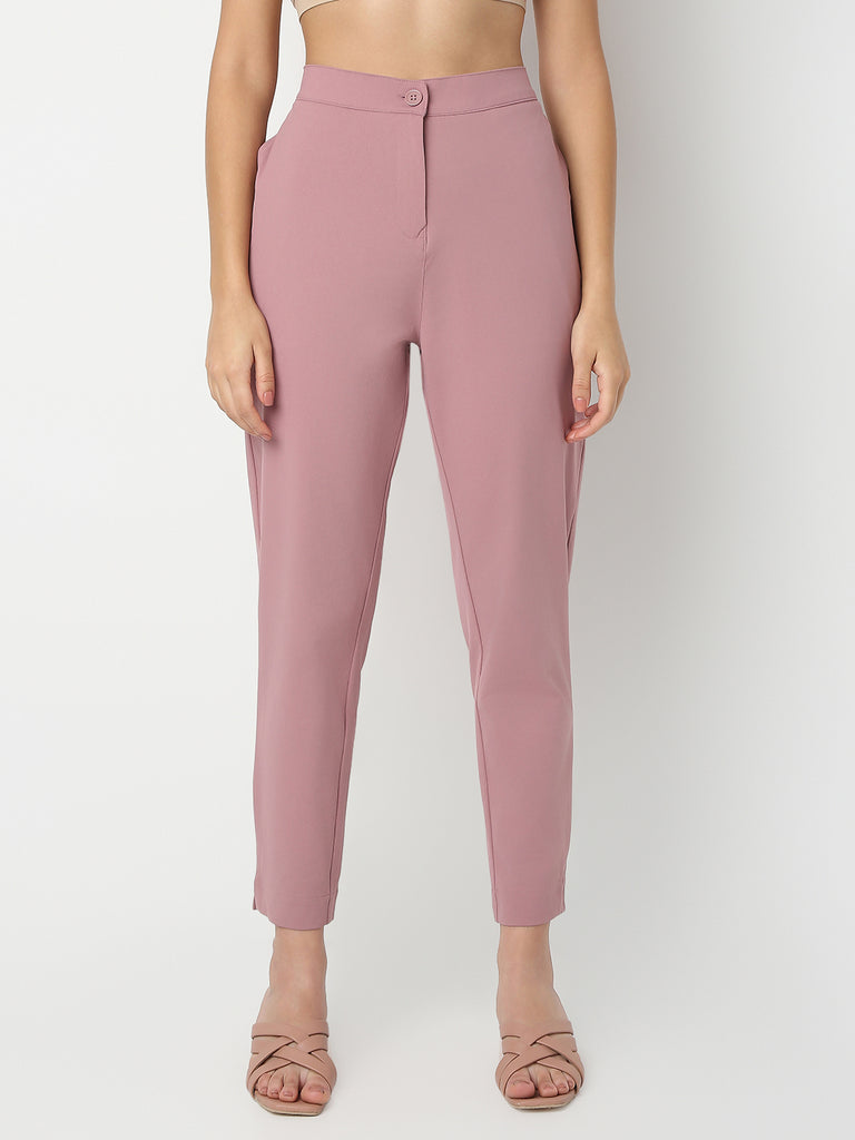 Straight Fit Solid Ankle Length Mid Rise Pants