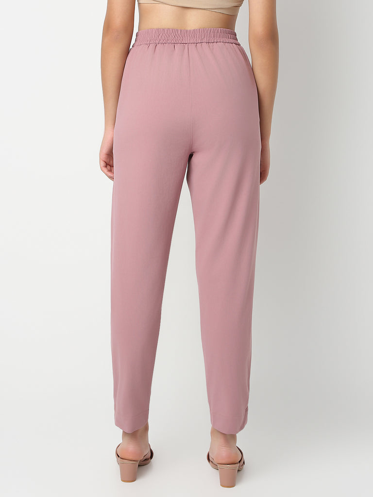 Straight Fit Solid Ankle Length Mid Rise Pants
