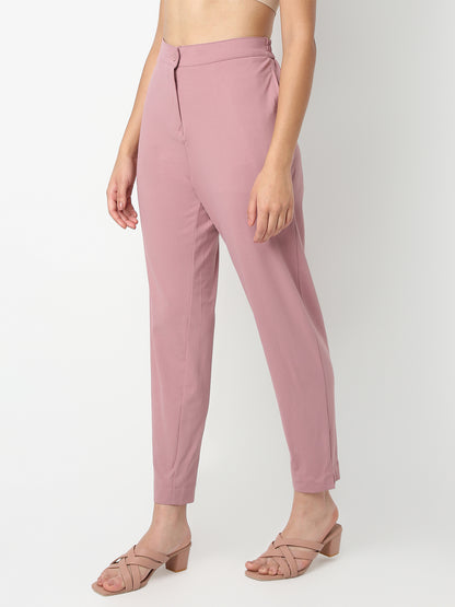 Straight Fit Solid Ankle Length Mid Rise Pants