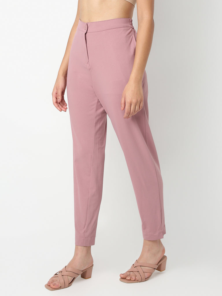 Straight Fit Solid Ankle Length Mid Rise Pants