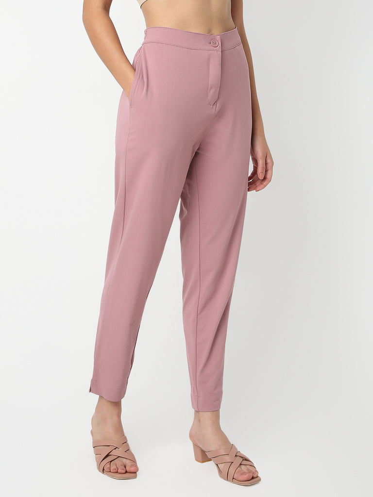 Straight Fit Solid Ankle Length Mid Rise Pants